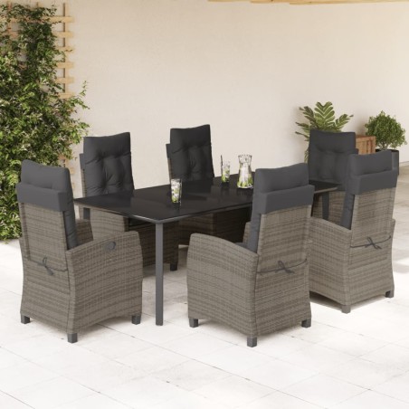 vidaXL Set comedor jardín 7 pzas y cojines ratán sintético gris