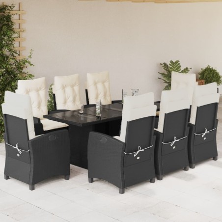 vidaXL Set de comedor de jardín 9 pzas y cojines ratán sintético negro