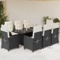 vidaXL Set de comedor de jardín 9 pzas y cojines ratán sintético negro vidaXL Set de comedor de jardín 9 pzas y cojines ratán sintético negro