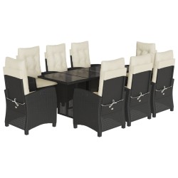 vidaXL Set de comedor de jardín 9 pzas y cojines ratán sintético negro