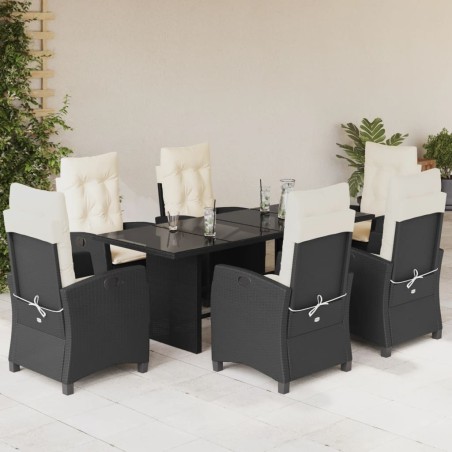 vidaXL Set de comedor de jardín 7 pzas y cojines ratán sintético negro