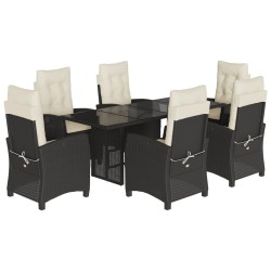 vidaXL Set de comedor de jardín 7 pzas y cojines ratán sintético negro