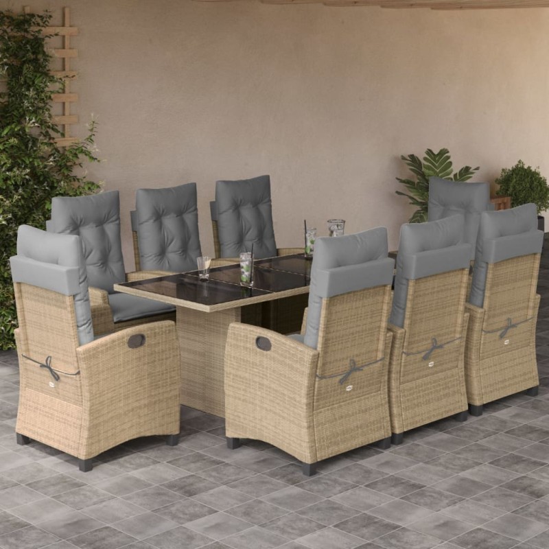 vidaXL Set comedor de jardín 9 pzas con cojines ratán sintético beige vidaXL Set comedor de jardín 9 pzas con cojines ratán sintético beige