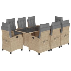 vidaXL Set comedor de jardín 9 pzas con cojines ratán sintético beige