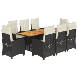 vidaXL Set de comedor de jardín 9 pzas y cojines ratán sintético negro