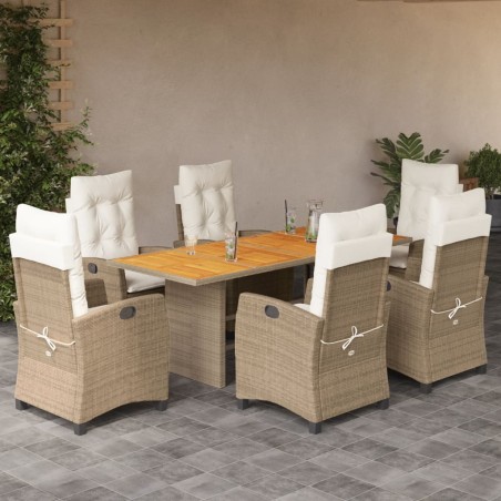 vidaXL Set comedor de jardín 7 pzas con cojines ratán sintético beige