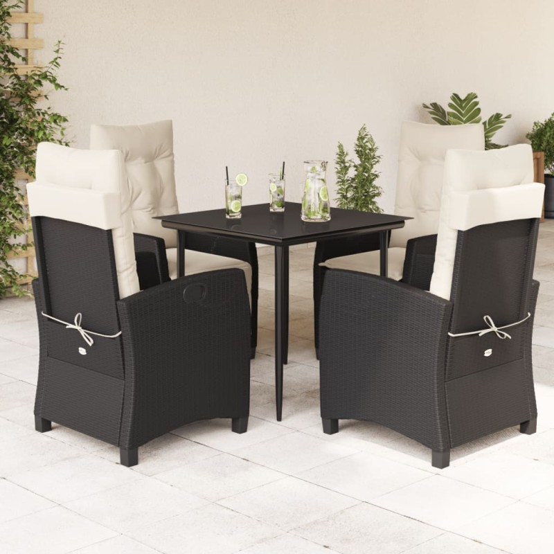 vidaXL Set de muebles jardín 5 pzas con cojines ratán sintético negro vidaXL Set de muebles jardín 5 pzas con cojines ratán sintético negro