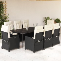 vidaXL Set de comedor de jardín 9 pzas y cojines ratán sintético negro