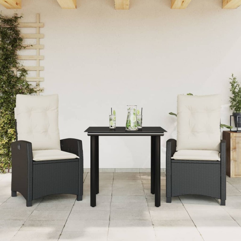 vidaXL Set comedor de jardín 3 pzas con cojines ratán sintético negro vidaXL Set comedor de jardín 3 pzas con cojines ratán sintético negro