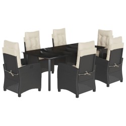 vidaXL Set de comedor de jardín 7 pzas y cojines ratán sintético negro