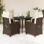 vidaXL Set comedor de jardín 5 piezas y cojines ratán sintético marrón vidaXL Set comedor de jardín 5 piezas y cojines ratán sintético marrón