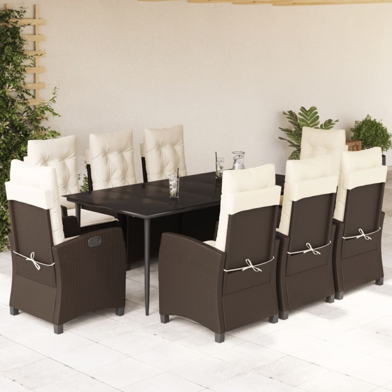 vidaXL Set comedor para jardín 9 pzas y cojines ratán sintético marrón vidaXL Set comedor para jardín 9 pzas y cojines ratán sintético marrón