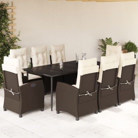 vidaXL Set comedor para jardín 9 pzas y cojines ratán sintético marrón