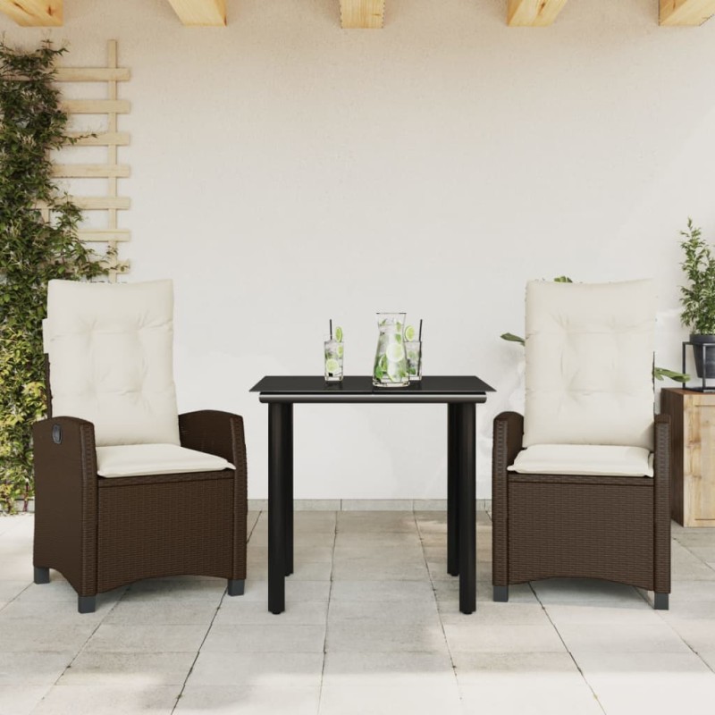 vidaXL Set comedor de jardín 3 piezas y cojines ratán sintético marrón vidaXL Set comedor de jardín 3 piezas y cojines ratán sintético marrón