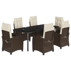 vidaXL Set comedor de jardín 7 pzas con cojines ratán sintético marrón