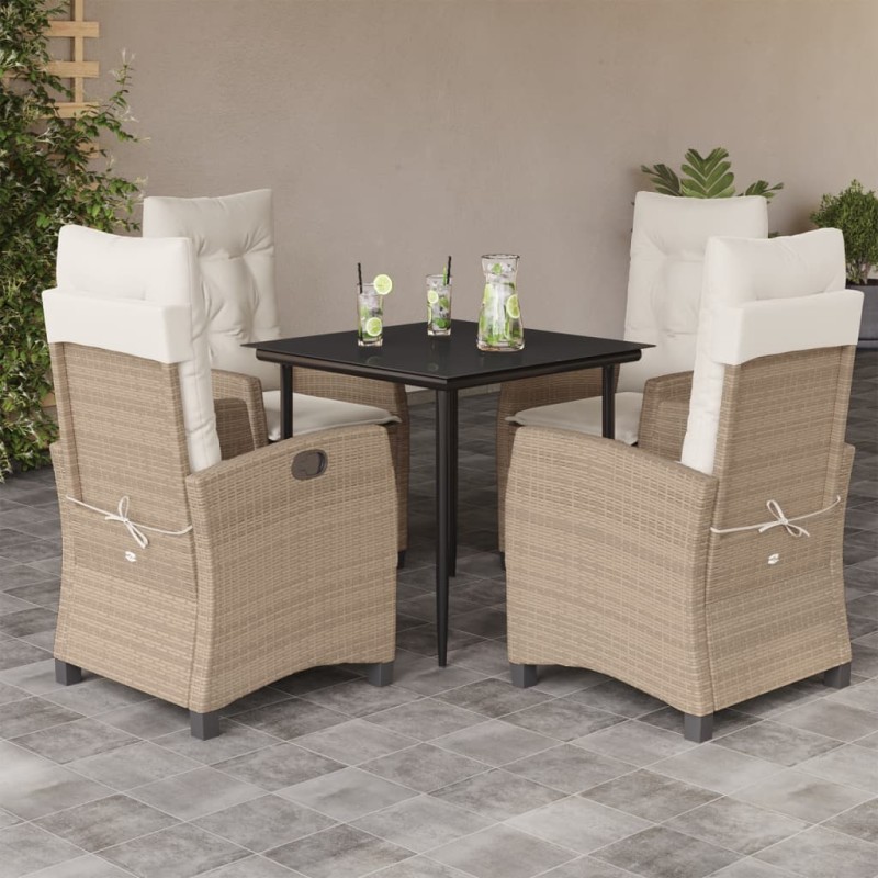 vidaXL Set comedor de jardín 5 pzas con cojines ratán sintético beige vidaXL Set comedor de jardín 5 pzas con cojines ratán sintético beige