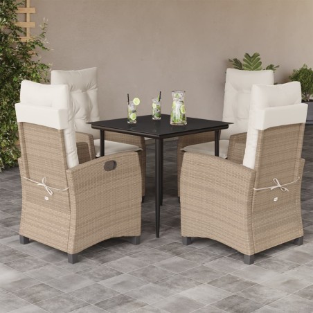 vidaXL Set comedor de jardín 5 pzas con cojines ratán sintético beige