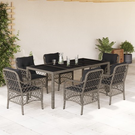 vidaXL Set comedor jardín 7 pzas y cojines ratán sintético gris