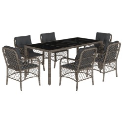 vidaXL Set comedor jardín 7 pzas y cojines ratán sintético gris