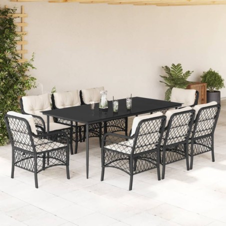 vidaXL Set de comedor de jardín 9 pzas y cojines ratán sintético negro