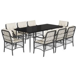 vidaXL Set de comedor de jardín 9 pzas y cojines ratán sintético negro
