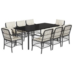 vidaXL Set de comedor de jardín 9 pzas y cojines ratán sintético negro