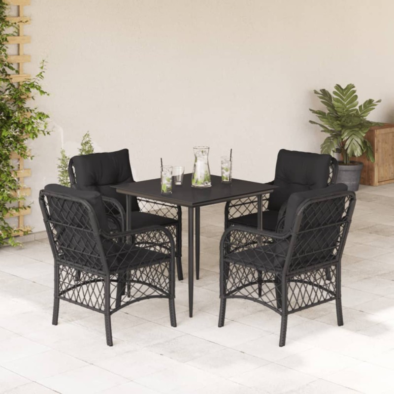 vidaXL Set de muebles jardín 5 pzas con cojines ratán sintético negro vidaXL Set de muebles jardín 5 pzas con cojines ratán sintético negro