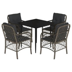 vidaXL Set comedor de jardín 5 piezas con cojines ratán sintético gris