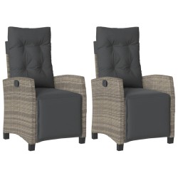 vidaXL Sillones reclinables jardín con reposapiés 2 uds ratán PE gris
