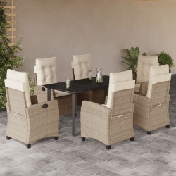 vidaXL Set comedor de jardín 7 pzas con cojines ratán sintético beige