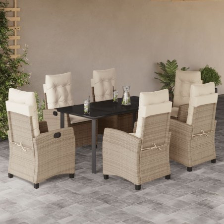 vidaXL Set comedor de jardín 7 pzas con cojines ratán sintético beige