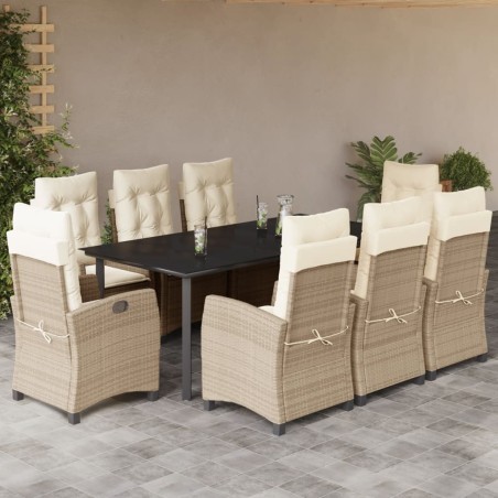 vidaXL Set comedor de jardín 9 pzas con cojines ratán sintético beige
