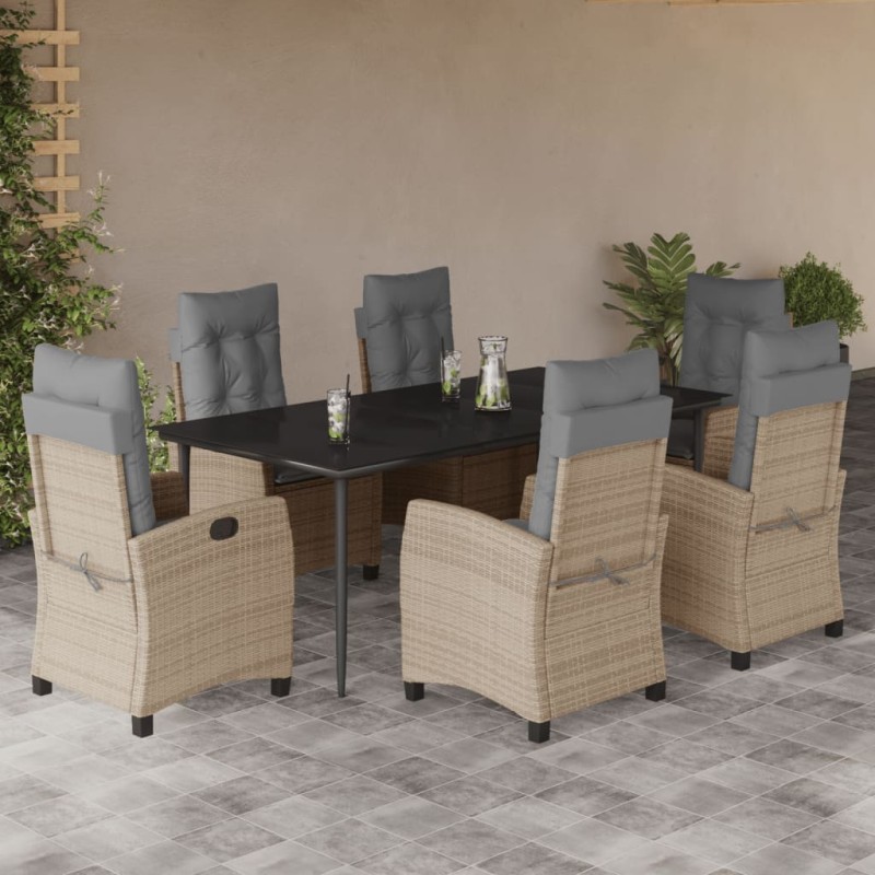 vidaXL Set comedor de jardín 7 pzas con cojines ratán sintético beige vidaXL Set comedor de jardín 7 pzas con cojines ratán sintético beige