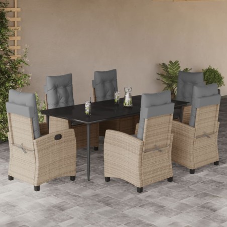 vidaXL Set comedor de jardín 7 pzas con cojines ratán sintético beige