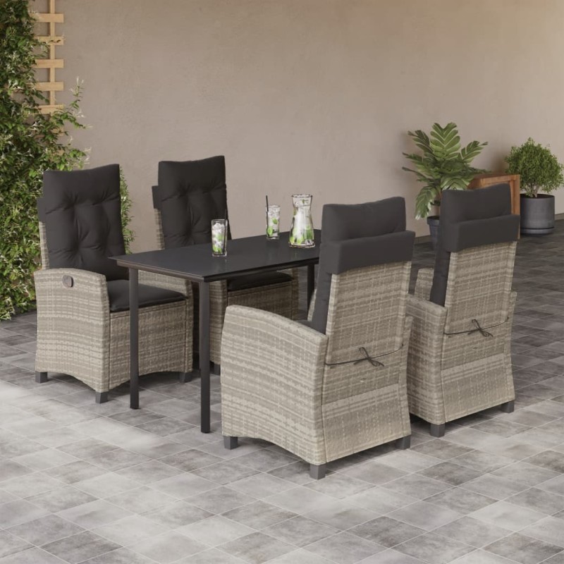 vidaXL Set comedor de jardín 5 pzas cojines ratán sintético gris claro