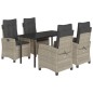 vidaXL Set comedor de jardín 5 pzas cojines ratán sintético gris claro