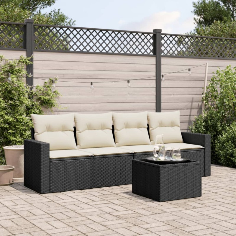 vidaXL Set de muebles de jardín 5 pzas y cojines ratán sintético negro vidaXL Set de muebles de jardín 5 pzas y cojines ratán sintético negro
