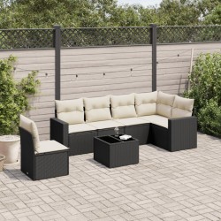 vidaXL Set de comedor de jardín 7 pzas y cojines ratán sintético negro