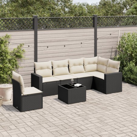 vidaXL Set de comedor de jardín 7 pzas y cojines ratán sintético negro