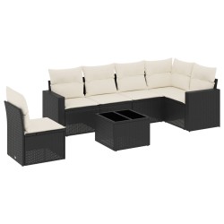 vidaXL Set de comedor de jardín 7 pzas y cojines ratán sintético negro