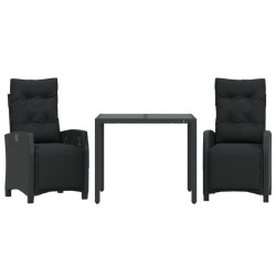 vidaXL Set comedor de jardín 3 pzas con cojines ratán sintético negro
