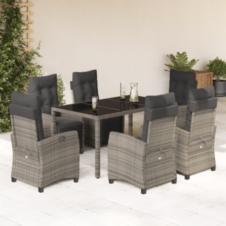vidaXL Set comedor jardín 7 pzas y cojines ratán sintético gris