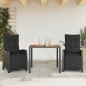 vidaXL Set comedor de jardín 3 pzas con cojines ratán sintético negro vidaXL Set comedor de jardín 3 pzas con cojines ratán sintético negro