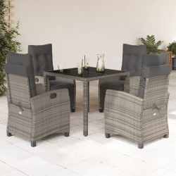 vidaXL Set comedor de jardín 5 piezas con cojines ratán sintético gris