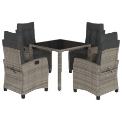 vidaXL Set comedor de jardín 5 piezas con cojines ratán sintético gris