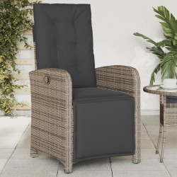 vidaXL Sillón reclinable de jardín con reposapiés ratán sintético gris