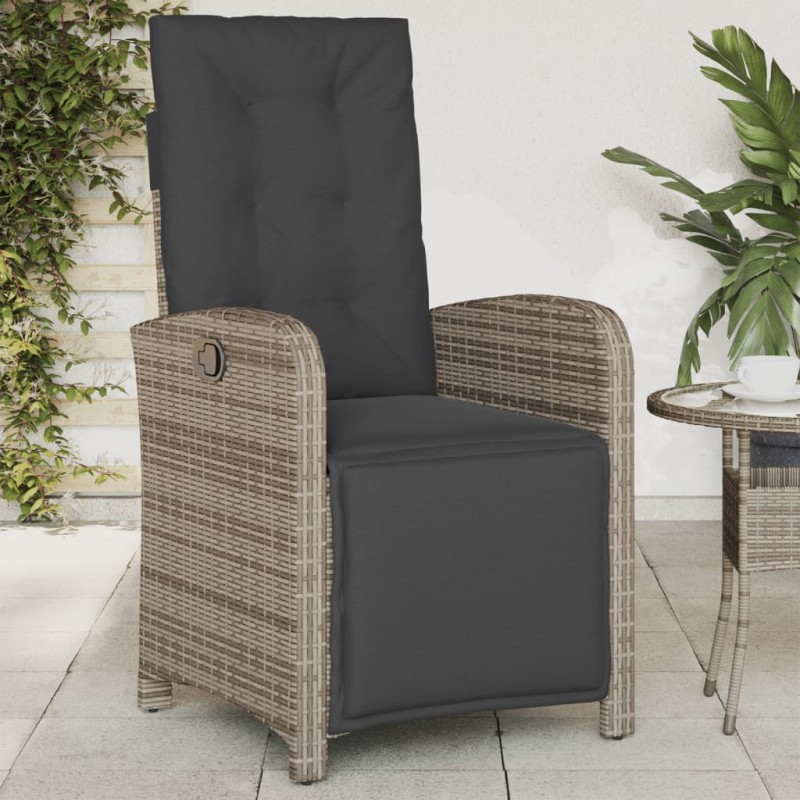 vidaXL Sillón reclinable de jardín con reposapiés ratán sintético gris vidaXL Sillón reclinable de jardín con reposapiés ratán sintético gris