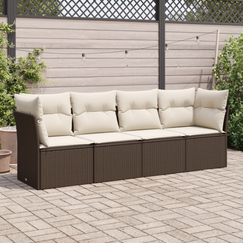 vidaXL Set de sofás de jardín 4 pzas y cojines ratán sintético marrón vidaXL Set de sofás de jardín 4 pzas y cojines ratán sintético marrón