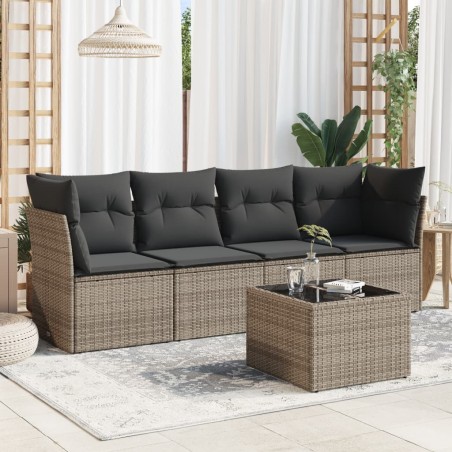 vidaXL Juego de sofás jardín con cojines 5 pzas ratán sintético gris
