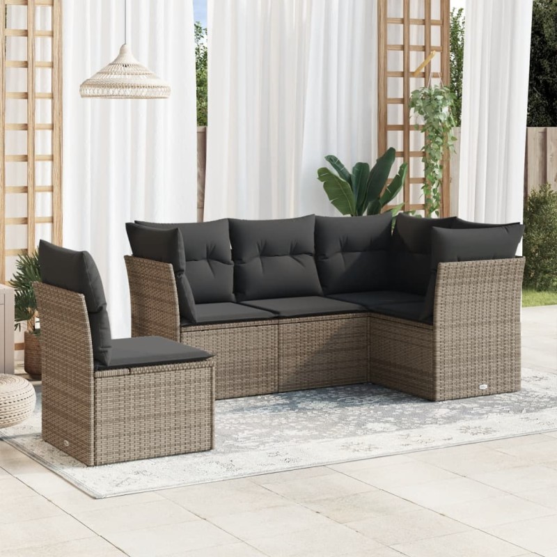 vidaXL Juego de sofás jardín con cojines 5 pzas ratán sintético gris vidaXL Juego de sofás jardín con cojines 5 pzas ratán sintético gris